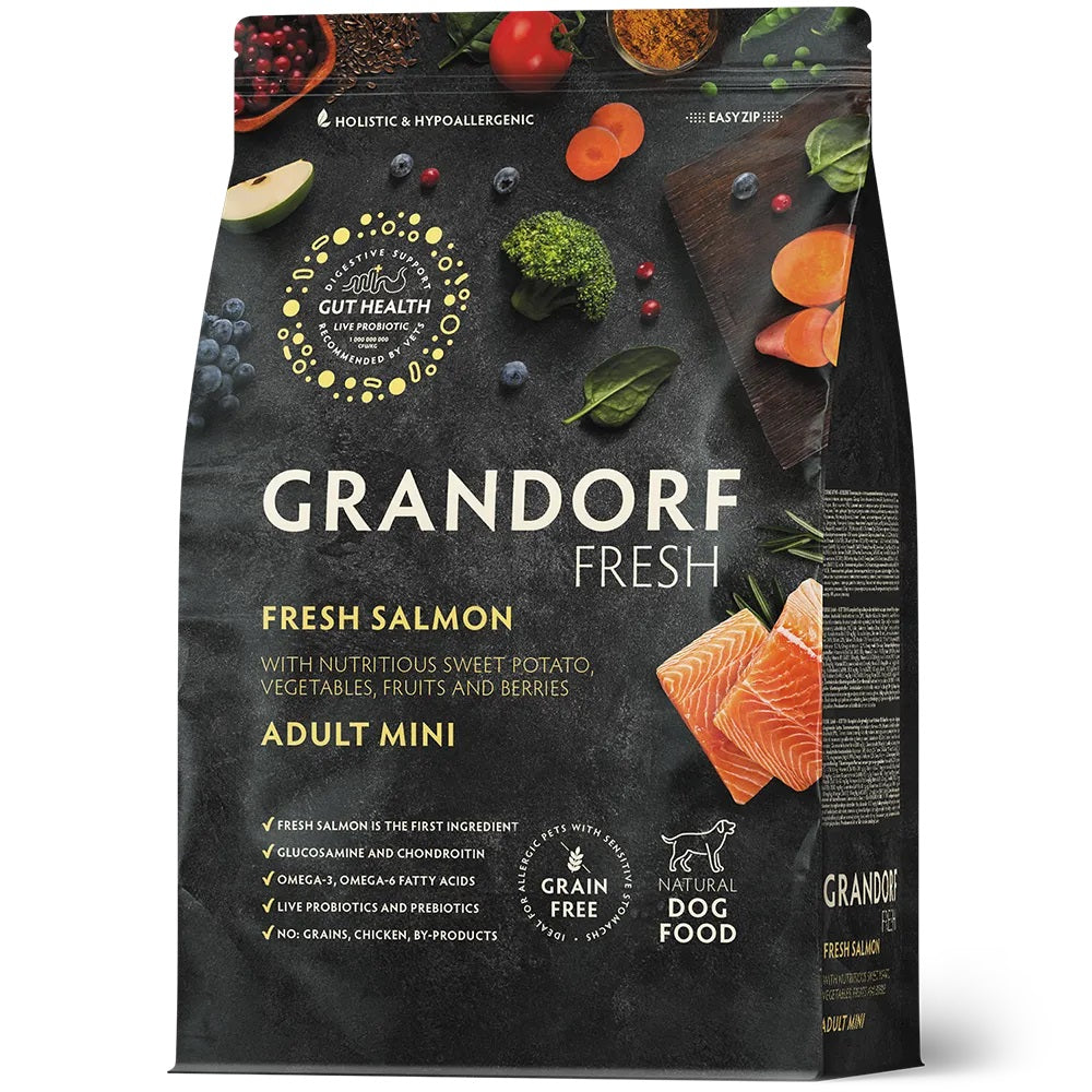 Grandorf Dog - Fresh Salmon - Adult Mini Breeds - 1 Kg-جراندورف للكلاب – سلمون طازج – للكلاب البالغة من السلالات الصغيرة – 1 كجم