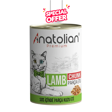 Anatolian Premium Lamb Cat Wet Food for adult cats, 400g can, includes chunks of lamb in moist cat food.