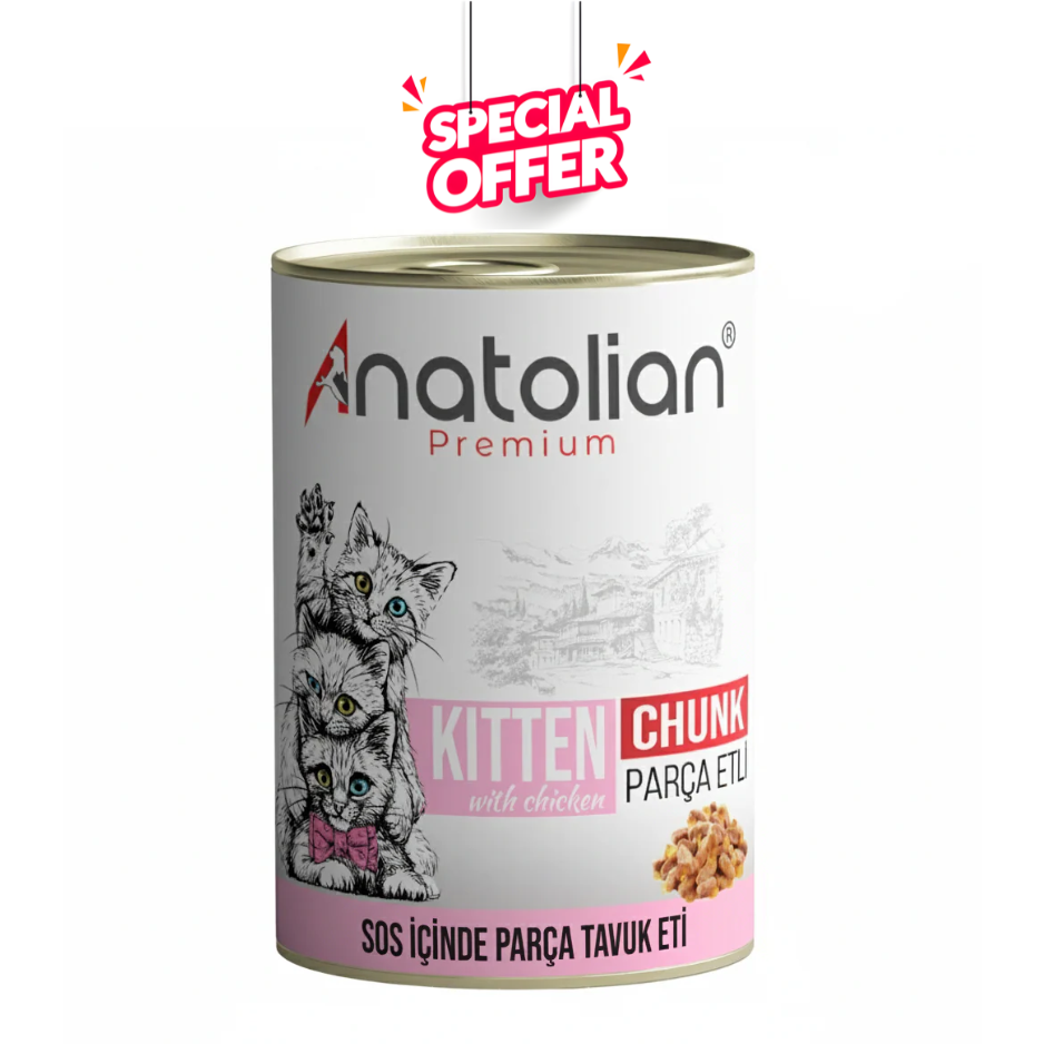 Anatolian Premium Chicken Cat Wet Food for Kittens, 400g, featuring chunks of chicken in a nourishing wet food formula.