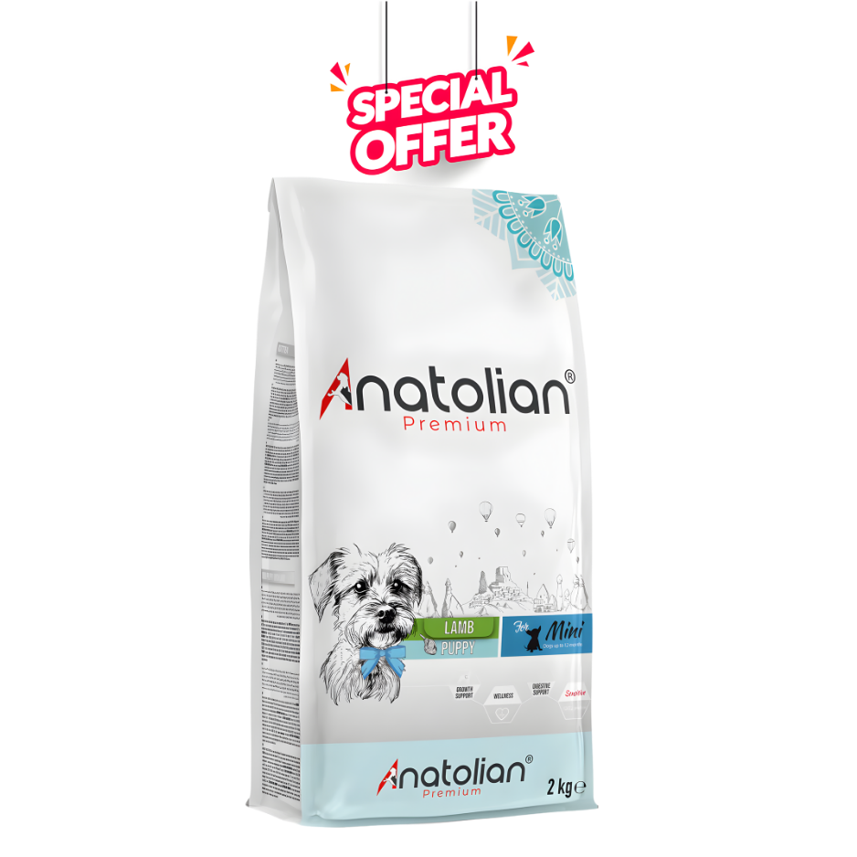 Anatolian Pet Premium Lamb Dog Food for Mini Breed Puppies, 2kg bag, high-quality dry food for small breed puppies.