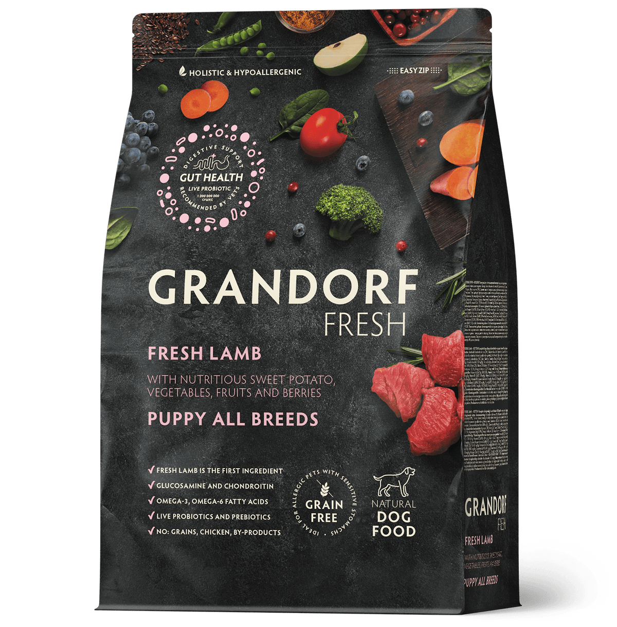 Bag of Grandorf Fresh Lamb Puppy Dog Food for all breeds, 3kg, dry food for puppies with fresh lamb flavor.