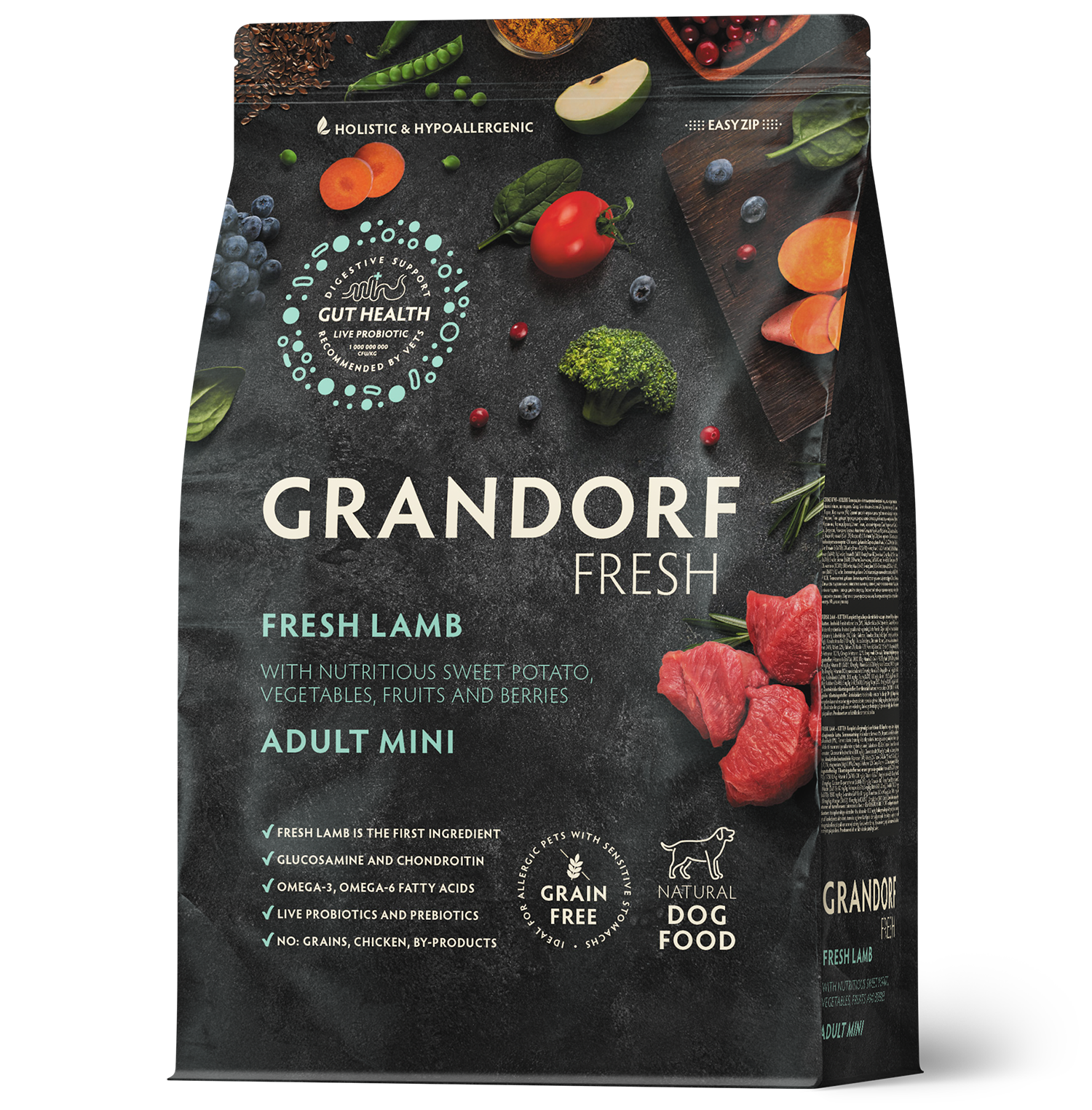 Grandorf Fresh Lamb dry dog food for adult mini breeds in a 3kg bag, featuring high-quality fresh lamb ingredients.