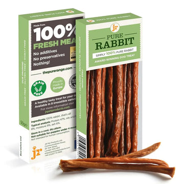 SVK Pure Rabbit Sticks 50g, natural pet treats made from rabbit meat, shown in the packaging with rabbit images and product details.