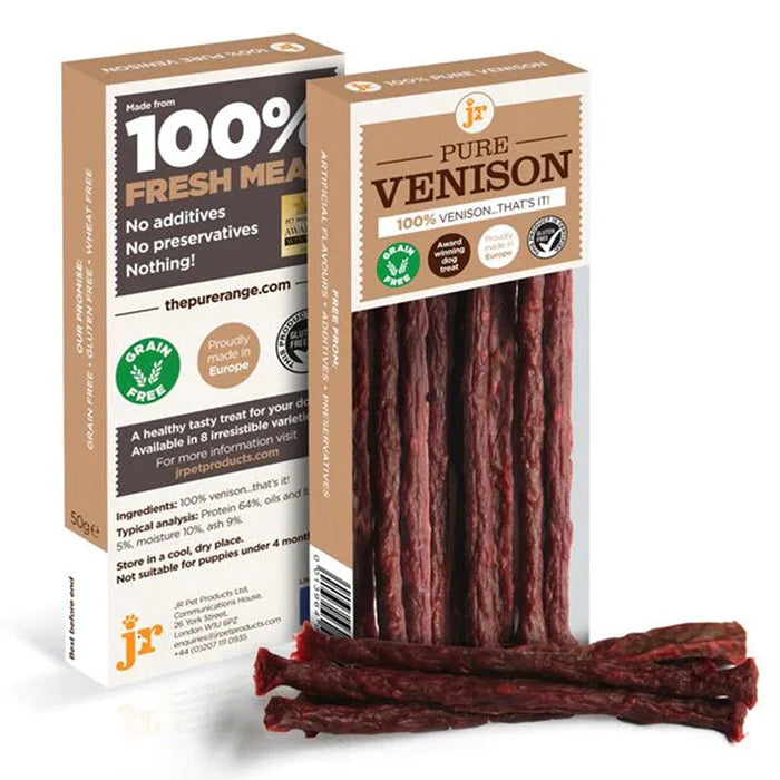 SVK pure venison sticks in 50g package, natural dog treat made from high-quality venison, suitable for healthy pet snacking.