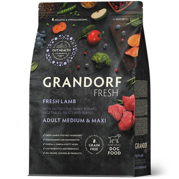 Grandorf Fresh Lamb - Junior Medium & Maxi Breeds - 1 Kg - جراندورف فريش لحم الضأن للكلاب اليافعة من السلالات المتوسطة والكبيرة – 1 كجم. وهو