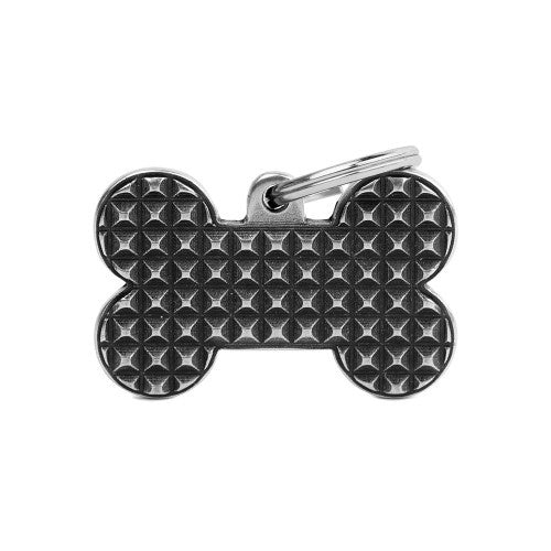 Bronx Big Bone Studs ID Tag by MyFamily in antique silver with bone design and stud detailing for pet identification.