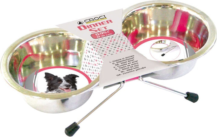Croci STEEL BOWLS DOS W/STAND 2XO,95L/CM.16 - أوعية فولاذية دوس مع حامل 2XO، 95 لتر/سم.16 - اكسسوارات الحيوانات الأليفة - Zue For Pet Supplies Co.