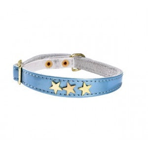 Croci Cat Collar Etoiles Blue, adjustable blue nylon collar with star pattern for cats, featuring a secure clasp and bell attachment.
