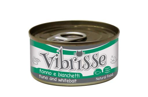 Croci Vibrisse Cat Tuna with White Bait wet cat food in 70g can, featuring tuna and white bait, for healthy feline nutrition.