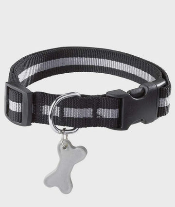 Black Croci dog collar with adjustable strap and metal buckle, designed for durability and comfort for dogs.