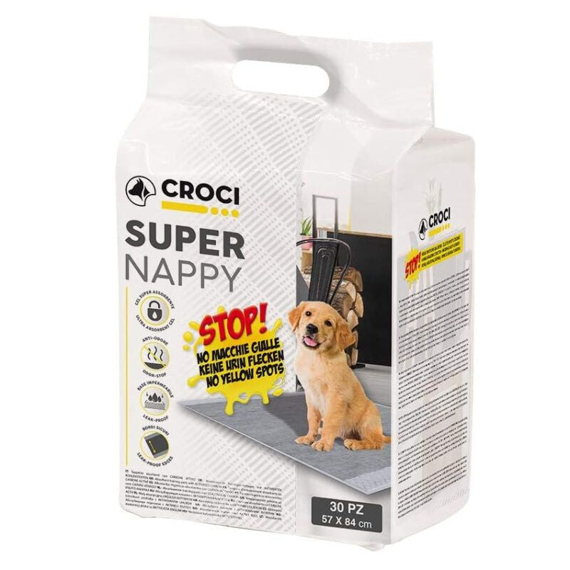 Croci Absor.Super Nappy Act.Carbon Dog - 57x84cm 30pcs. - مستلزمات النظافة والعناية والرعاية - Zue For Pet Supplies Co.