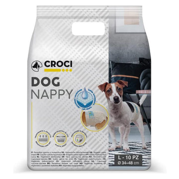 Large Croci Nappy Dog in white with blue waistband, designed for pet hygiene and care, suitable for large dogs.