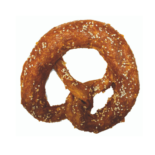 Croci Bakery Brezel with Chicken treat for pets, 11cm, showing a baked pretzel-shaped pet snack with chicken flavor.