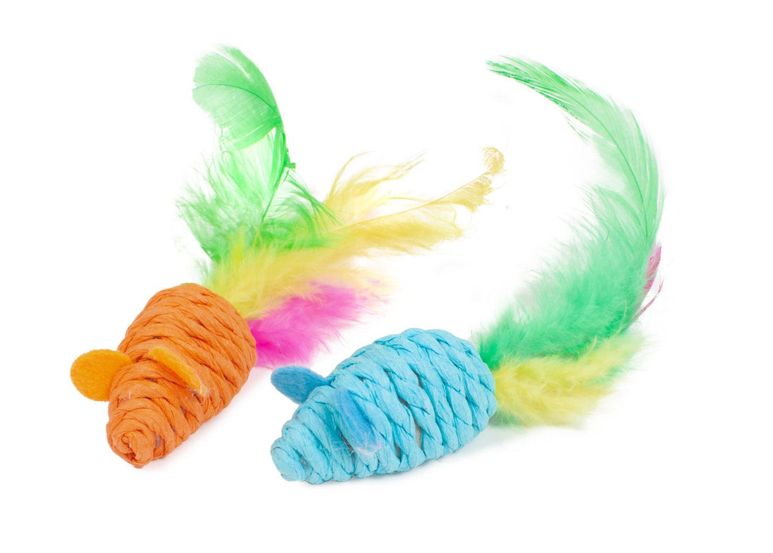 Farm Company assorted mouse toys with feathers, 4cm, set of 60, pet accessories for cats and small animals.