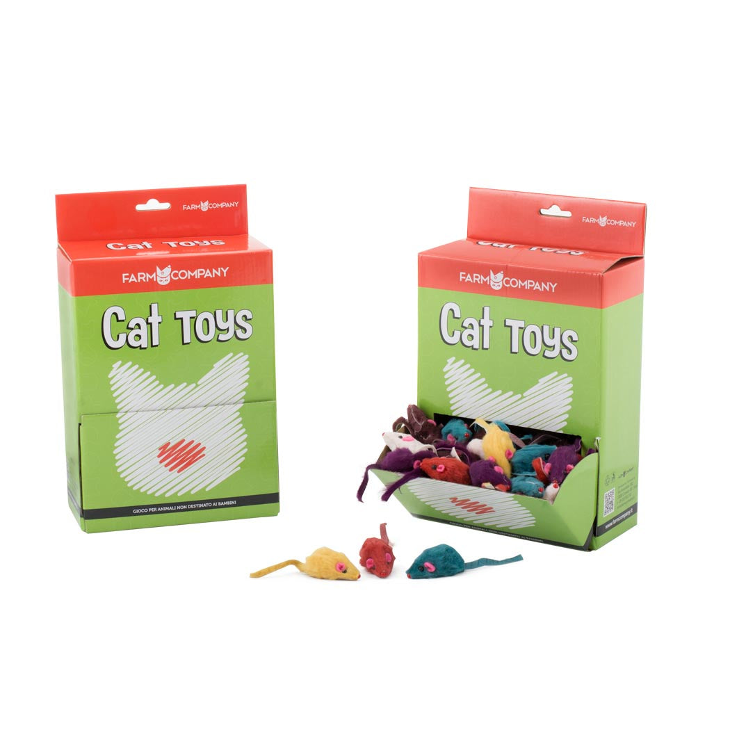 Farm Company coloured mice pet toys, 4 cm long, soft plastic accessories for small animals or pets.