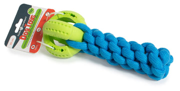 Farm Company Foam TPR interactive dog ball on rope, 25 cm, durable pet toy for active play and mental stimulation.