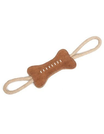 Farm Company green suede leather bone accessory with jute handles, 37 cm, designed for pet supplies and accessories.