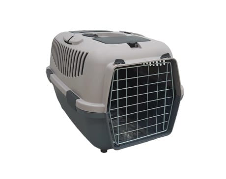 Farm Company Nomade Lux grey pet carrier with metal door, 48x32x32H, suitable for small animals, durable accessories for pets.
