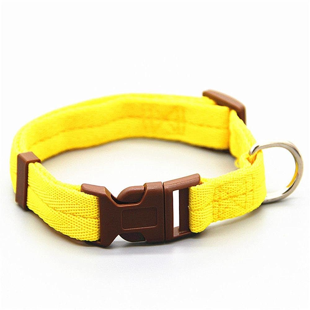 Farm Company nylon adjustable pet collar in fluo yellow, 10mm wide and 35cm long, suitable for dogs or cats.