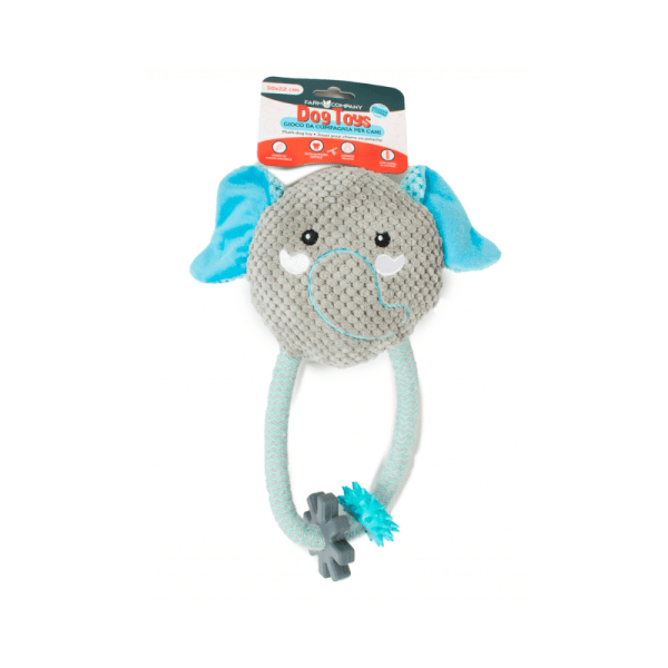 Farm Company plush and rope elephant toy with rubber inserts, 33x22cm, durable pet accessory for dogs.