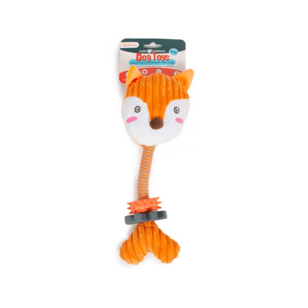 Farm Company plush and rope fox toy with rubber inserts, 32x12cm, durable pet accessory for playful dogs.