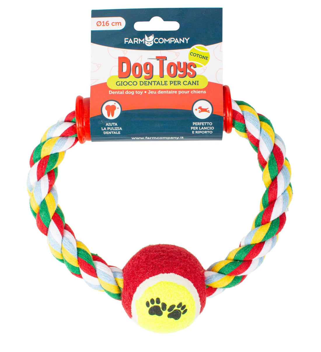 Farm Company pet accessory featuring a cotton bone with ball, 16 cm, durable pet toy for dogs or cats.