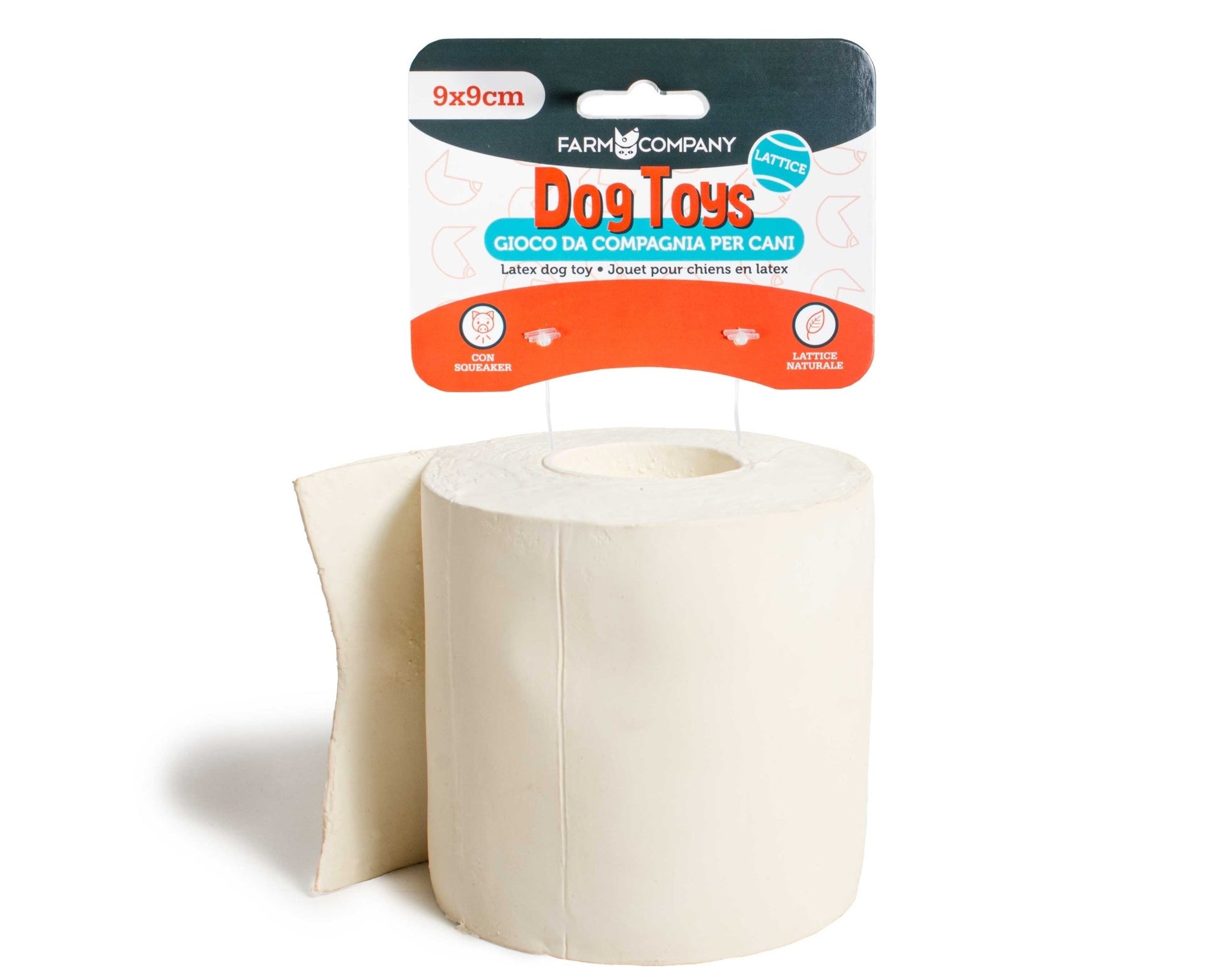 Farm Company latex toilet paper toy for pets, 9x9x9.5 cm, pet accessories, soft and durable pet play accessory.