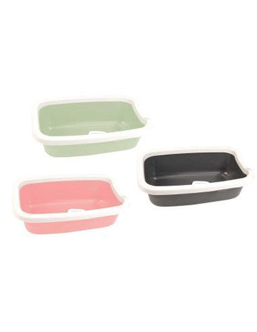 Farm Company salmon pink corner cat tray with rim and scoop, 55x42x14 cm, designed for easy cleaning and cat litter management.