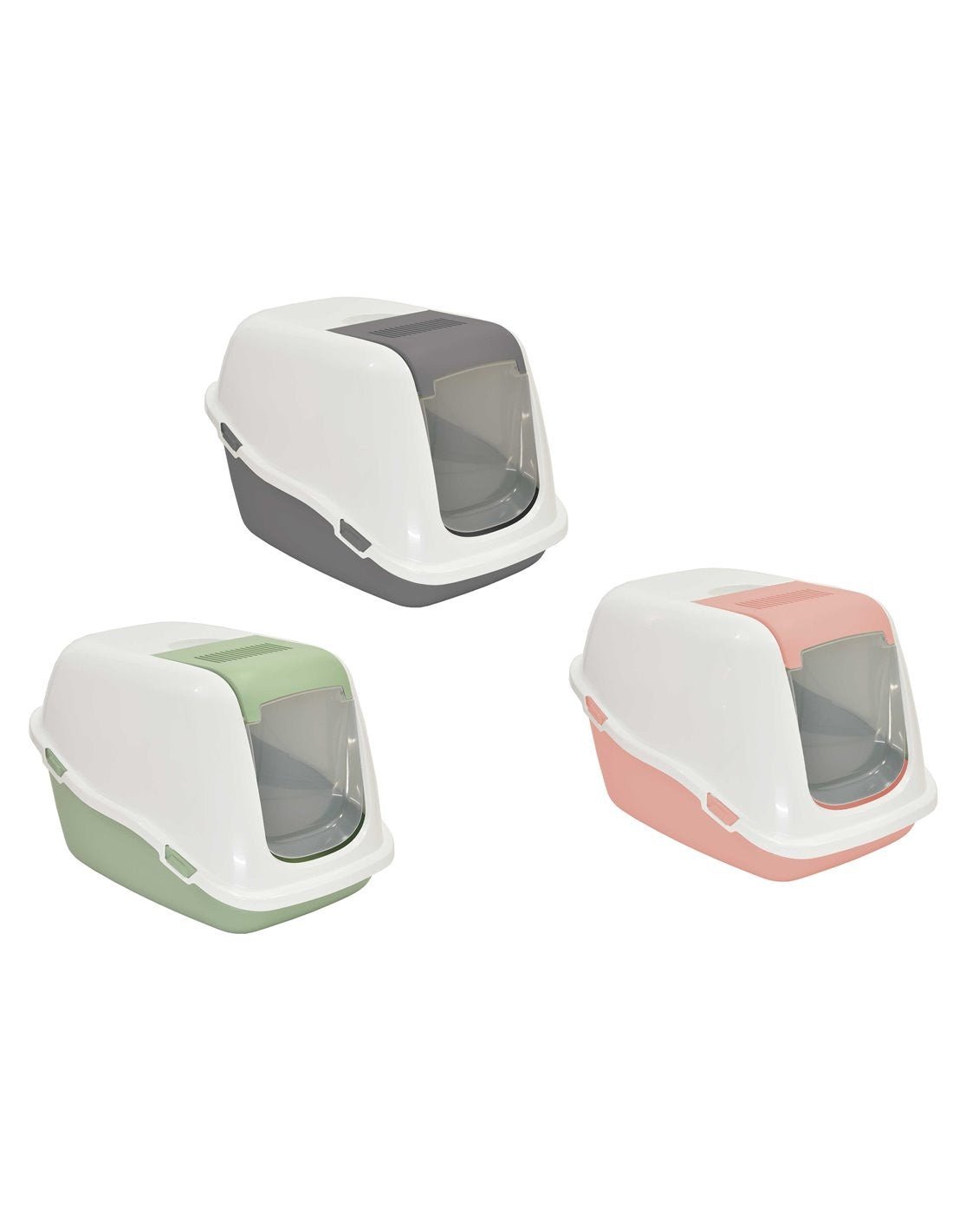 Farm Company Ella Comfort cat litter tray in olive green with door and filter, measuring 57x39x41 cm, designed for cat accessories.
