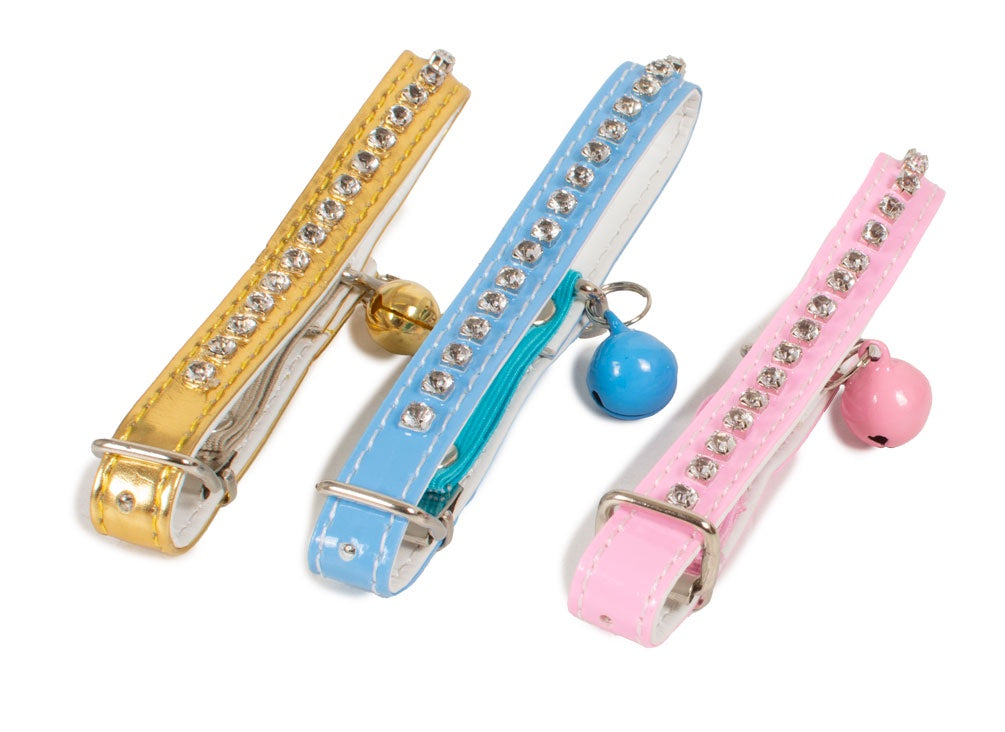 Farm Company imitation leather elastic cat collars with diamonds, set of 12, stylish pet accessories for cats.
