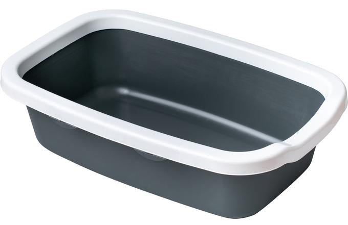 Dark grey Farm Company square cat tray with rim and scoop, measuring 58x38.5x16 cm, designed for cat accessories.