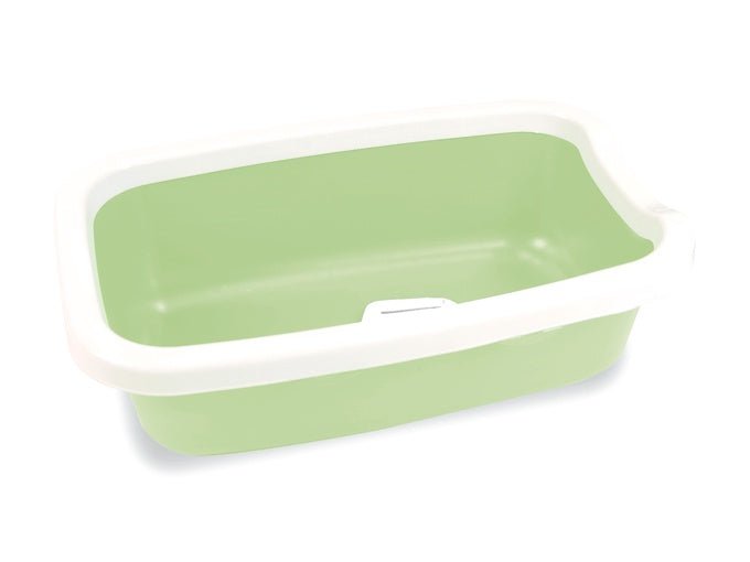 Farm Company square cat tray with rim and scoop in olive green, 58x38.5x16 cm, ideal for cat litter and accessories.