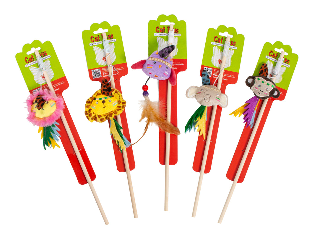 Farm Company Cat wooden fishing pole with assorted plush toys - 40 cm - مستلزمات الحيوانات الأليفة - Zue For Pet Supplies Co.