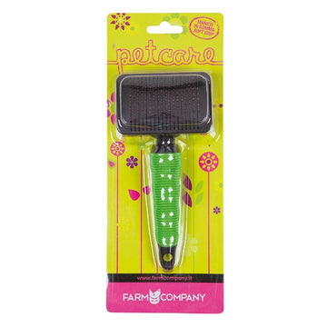 Farm Company small automatic wire brush for dogs with soft rubber grip, ideal for grooming and detangling dog fur.
