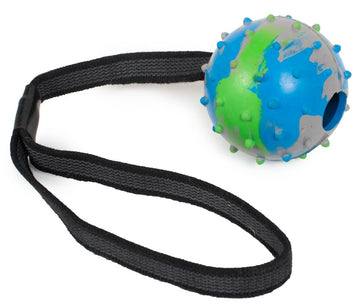 Farm Company Dental Camo rubber dog ball with antiskid handle, 6.5 cm, durable dog accessory for play and teeth cleaning.