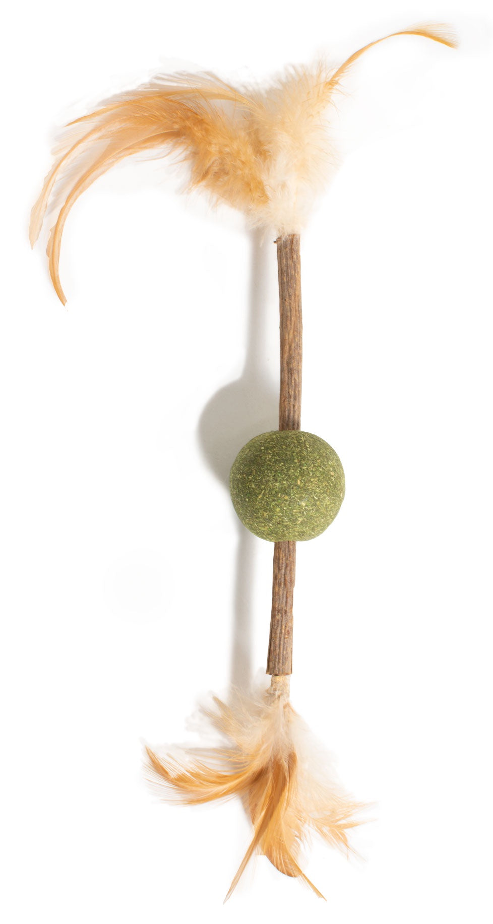 Farm Company green Matatabi, catnip, and feather cat toy, 12 cm, designed for cats to play and chew.