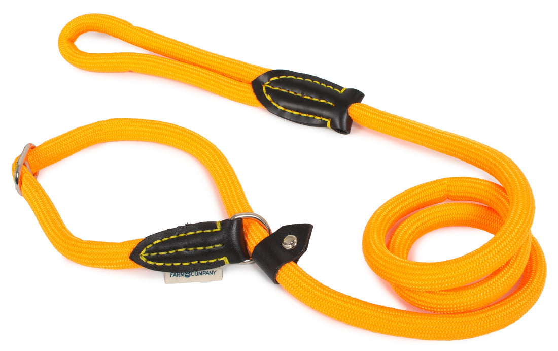 Farm Company nylon choke leash for dogs, fluorescent orange, 7mm x 150cm, durable and lightweight pet accessory.