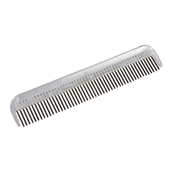 Farm Company plastic handle dog grooming comb with 50 rotating teeth, ideal for pet grooming and de-shedding.
