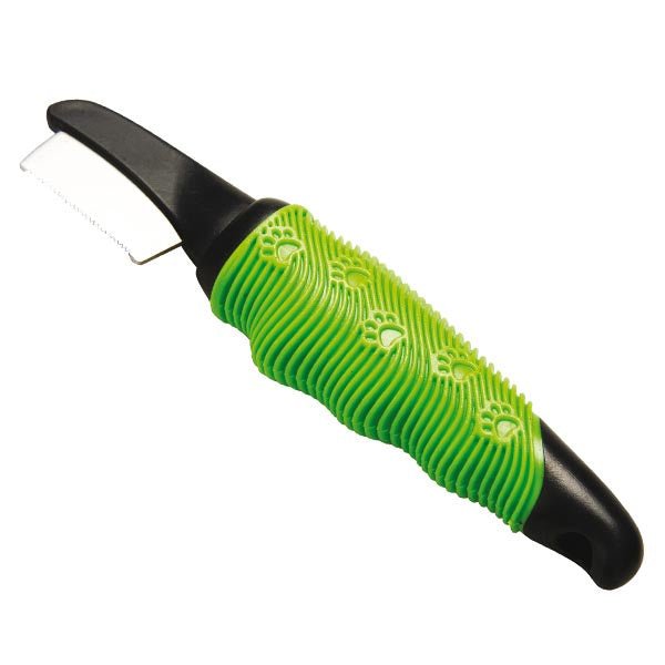 Farm Company stripping fine knife comb with rubber soft grip for grooming dogs, showcasing ergonomic design and fine teeth.
