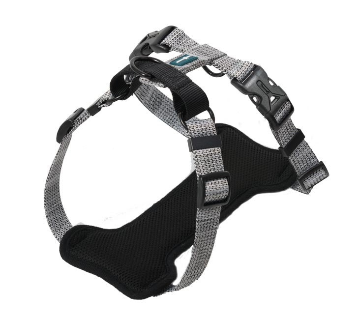 Farm Company Nylon Deluxe Dog Harness in silver, XL size, 25mm wide and 68cm long, adjustable control and chest harness for dogs.