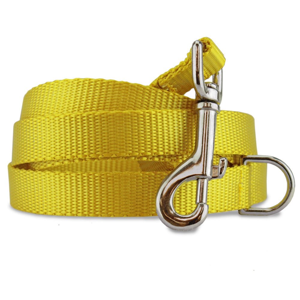 Farm Company nylon leash in fluo yellow, 25mm wide and 120cm long, suitable for pet training and walking.