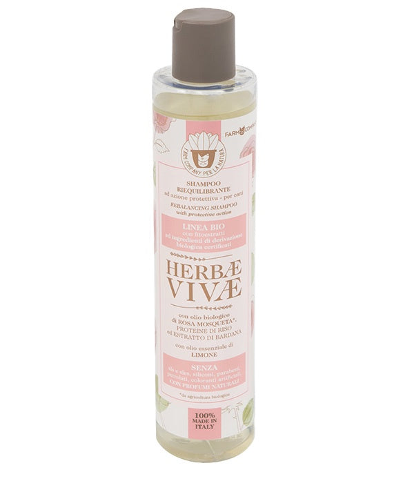 Farm Company Herbae Vivae 100% Bio Rebalancing Shampoo bottle, natural grooming product for healthy hair, 250 ml.