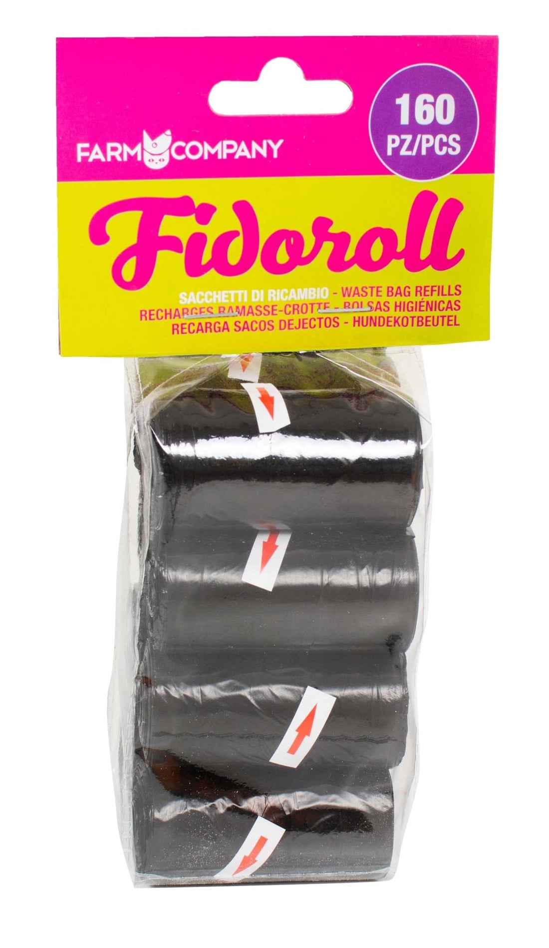 Farm Company Fidoroll black hygiene and care refills, 8 packs of 20 bags, for sanitation and cleaning needs.
