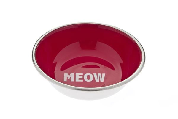 Red Ferribiella Meow stainless steel pet bowl, 350ml capacity, durable and stylish accessory for cats and small pets.