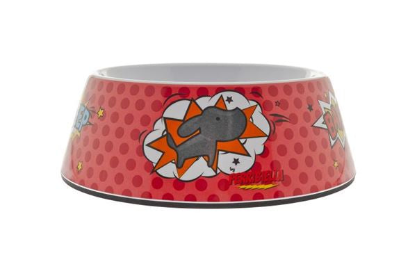 Ferribiella Motif Bowl L in red melamine, 1160ml capacity, 22.8x8.5cm, used as animal accessories with a stylish design.