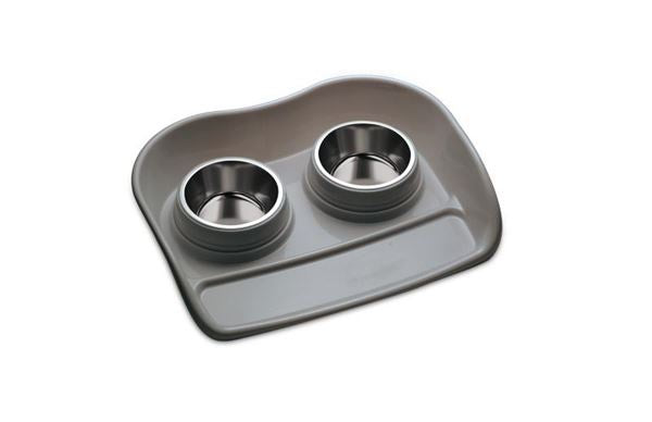 Ferribiella plastic bowl holder with double potty bowls, 46x35x9cm, pet accessories for convenient feeding and water management.