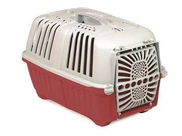 Ferribiella PRATIKO plastic carrier for pets, gray with handles, measuring 48x31.5x33 cm, designed for animal accessories.