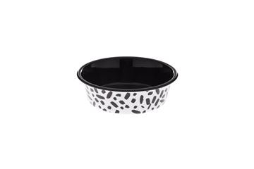 Ferribiella black patterned dog bowl, 11cm diameter, 290ml capacity, suitable for pets, made of durable feeding accessories material.