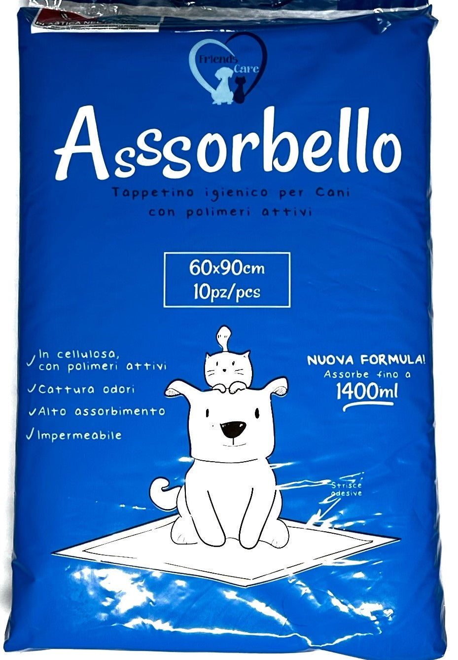 Ferribiella Asssorbello Pads for hygiene and care, 60x90 cm, set of 10 absorbent pads for pet grooming and cleaning.