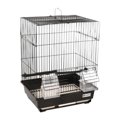 Black Dolak 1 bird cage by Flamingo, measuring 29.5x22x38cm, showcasing a spacious design for birds.